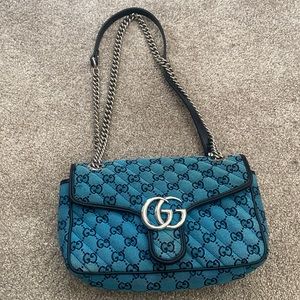 Light Blue Gucci Canvas Handbag GG Marmont 2.0